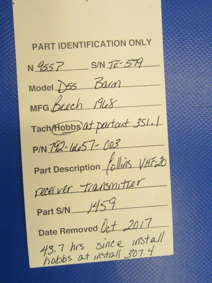 Collins VHF-20 Receiver Transmitter P/N 792-6657-003 (1017-63)