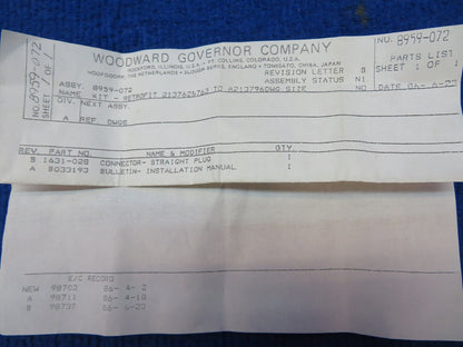 Woodward Prop Sync Connector Retrofit Kit P/N 8959-072 NOS (0622-498)
