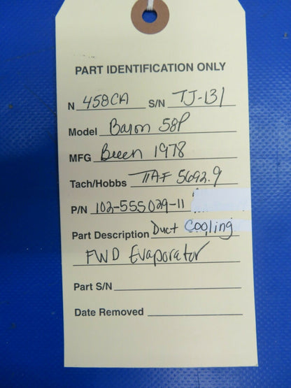 Beech Baron 58P Duct Cooling FWD Evaporator 102-555029-11 (0420-39)