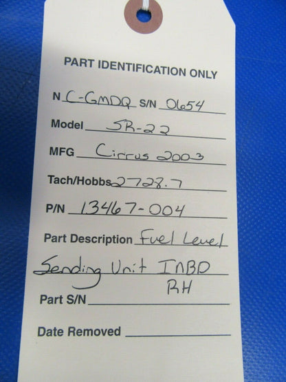 Cirrus SR22 RH Inboard Fuel Level Sender P/N 13467-004 (1019-351)