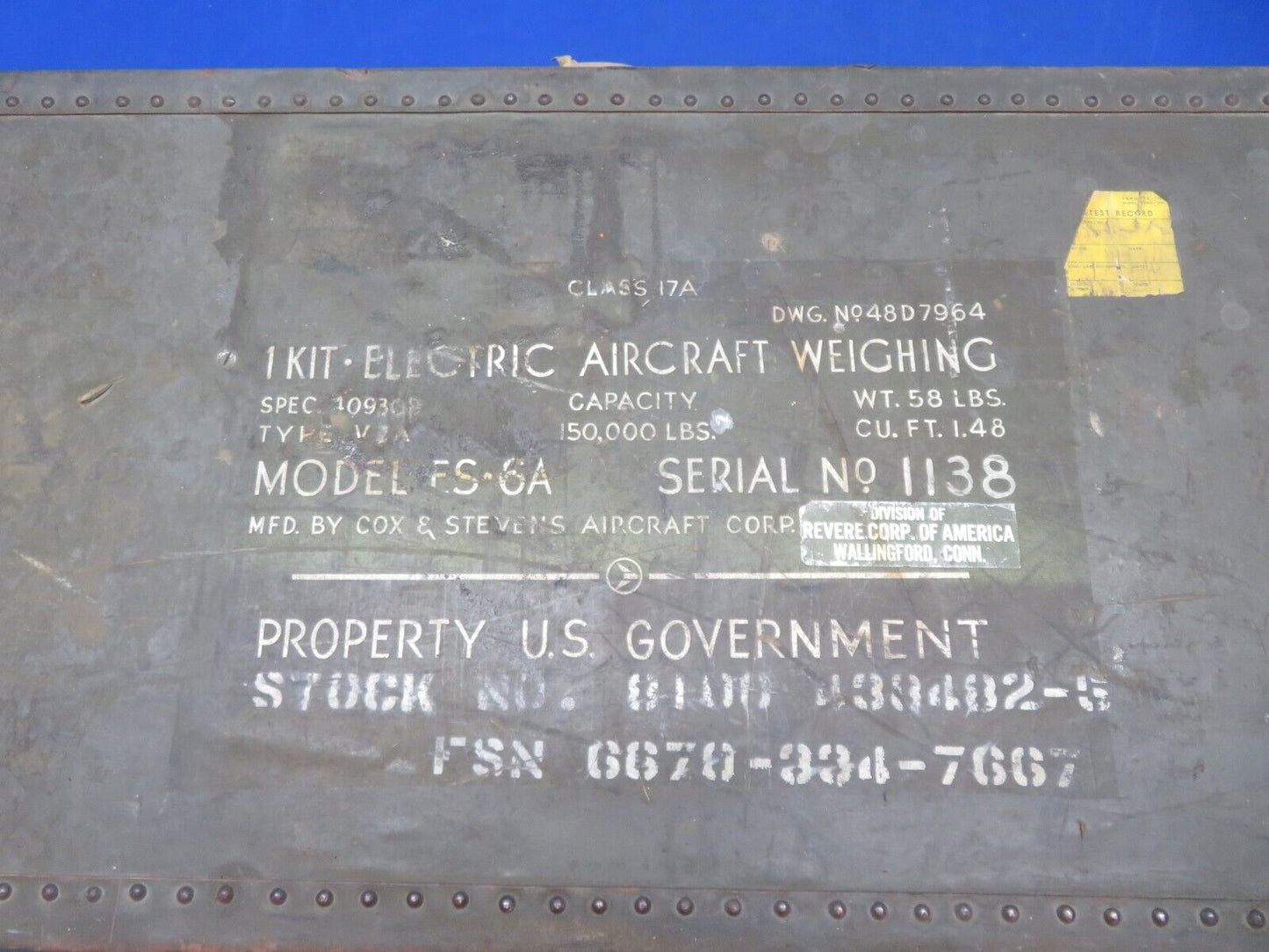 Vintage Aviation / Aircraft Electric Aircraft Weigh Kit Model FS-6A (1023-182)