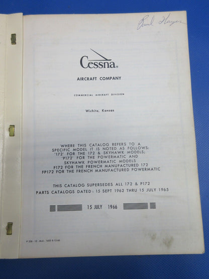 Cessna 172 1963 - 1967 172 Parts Catalog (0124-1348)
