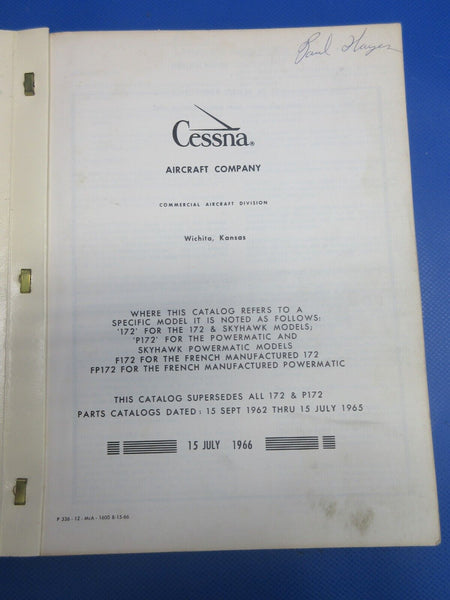 Cessna 172 1963 - 1967 172 Parts Catalog (0124-1348)