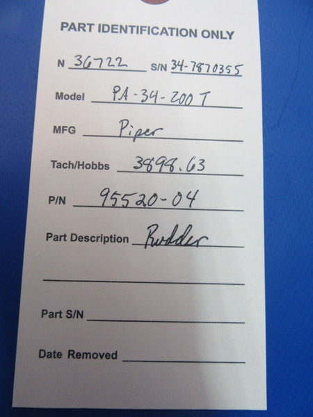 Piper PA-34-200T Seneca Rudder Assy less Tab P/N 95520-04 (0323-201)