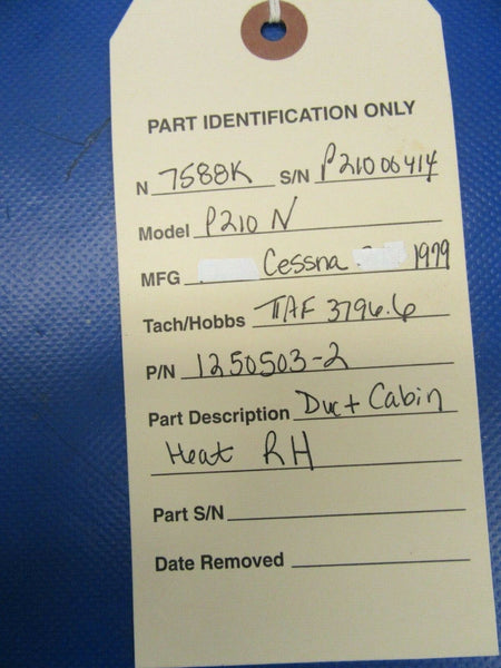 Cessna 210 / P210N Duct Cabin Heat RH 1250503-2 (0919-254)