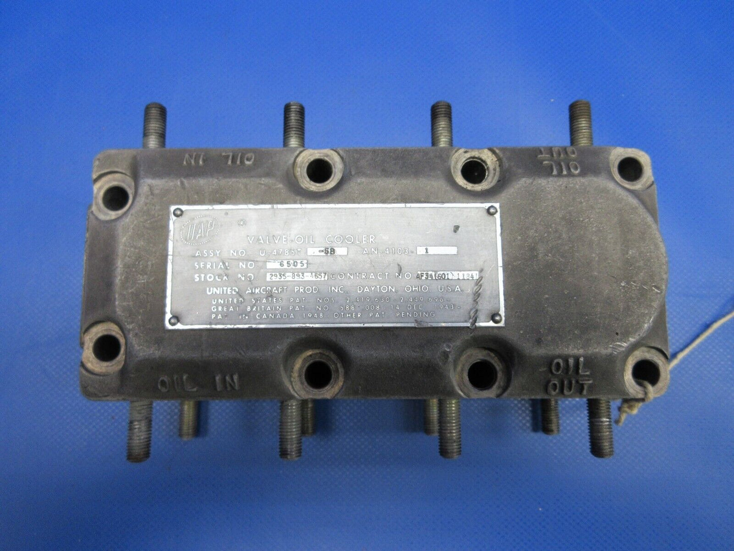 United Aircraft Oil Cooler Valve PN U-4785T-5B OVERHAULED (0224-1332)