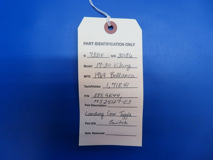 Bellanca 17-30 Landing Gear Toggle Switch P/N 8859K44, MS25127-E3 (0922-626)