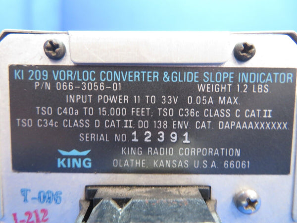 King KI-209 VOR/LOC Conv & Glide Slope Ind P/N 066-3056-01 w/ 8130 (0123-993)