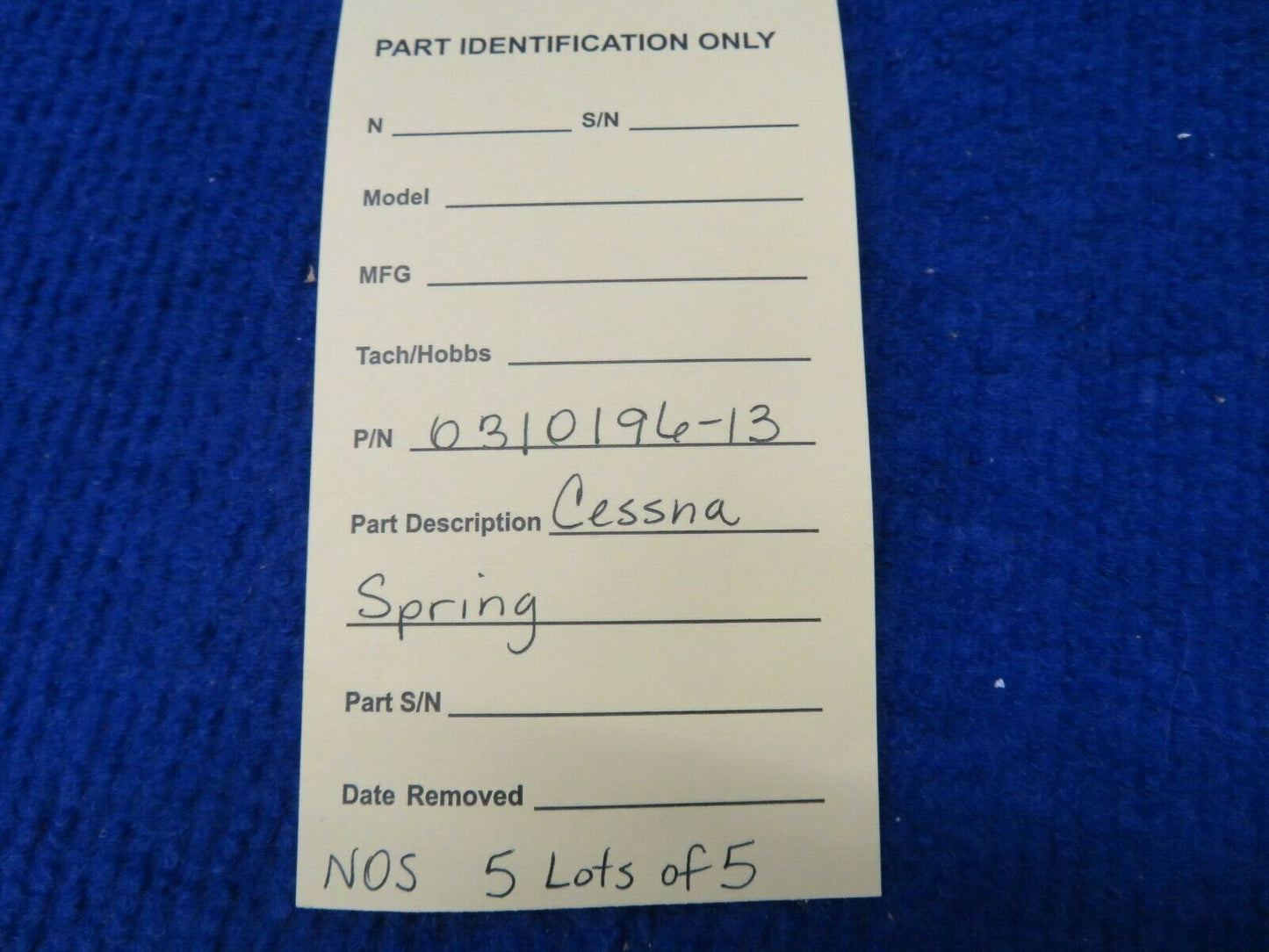 Cessna Spring P/N 0310196-13 LOT OF 5 NOS w/ 8130 (0522-69)