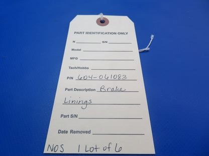 Brake Linings P/N 604-061083 LOT OF 6 NOS (0922-861)