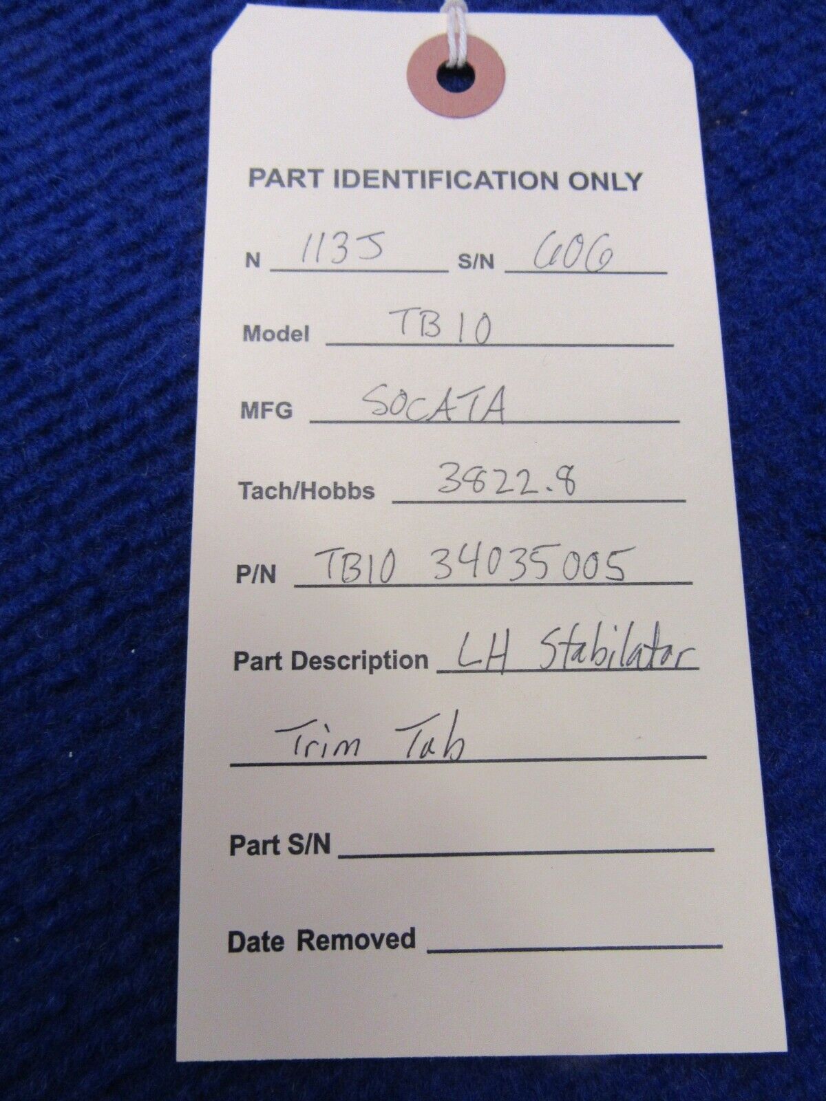 Socata TB10 LH Stabilator Trim Tab P/N 34035005 (0522-201)