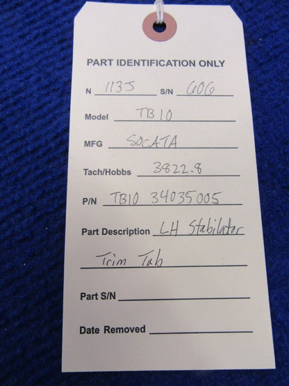 Socata TB10 LH Stabilator Trim Tab P/N 34035005 (0522-201)