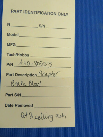 NOS Cessna Beech Brake Bleed Adaptor AHO 80553 (1120-08)