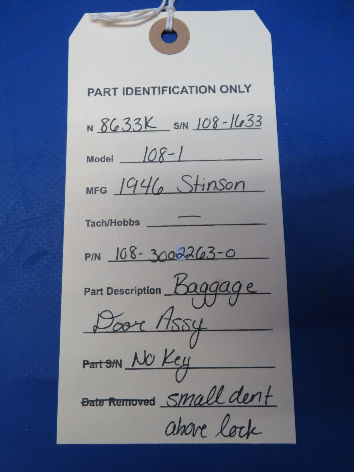Stinson 108-1 Baggage Door Assy No Key P/N 108-3002263-0 (0623-722A)