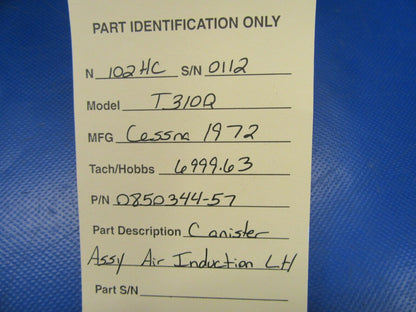 Cessna 310 / T310Q Canister Assy Air Induction LH 0850344-57 PARTS (0619-364)