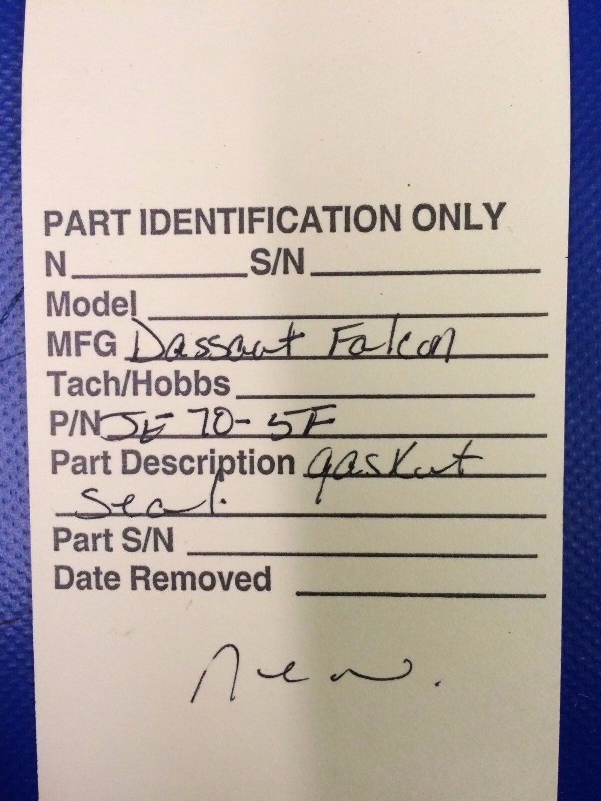 Dassault Falcon Seal / Gasket NOS - LOT OF 2 - P/N JE70-5F (1216-63)