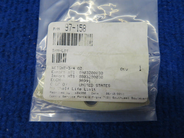 Cessna Weight 3/4 oz. P/N 97-158 NOS w/ 8130 (0522-64)