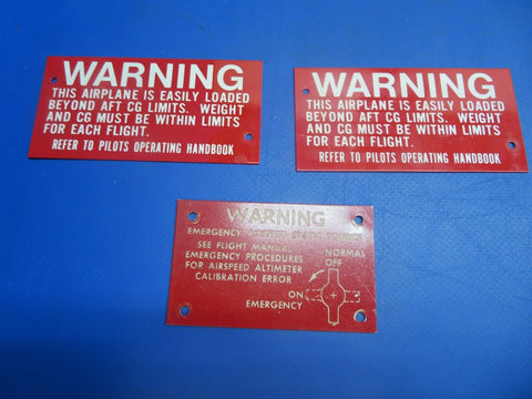 Beech C-35 Bonanza Interior Placards P/N 35-440021-1 LOT OF 3 (1222-600)