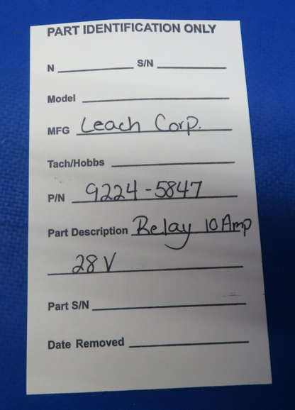 Leach Corp Relay 10 Amp 28v P/N 9224-5847 (0523-143)