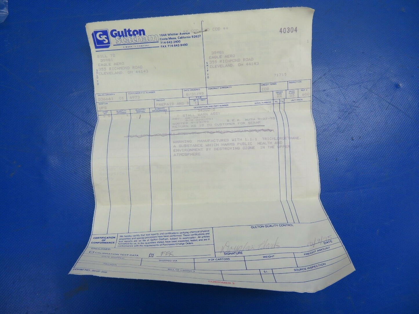 Conrac Stall Warning Computer P/N 54302-5 FOR PARTS (0720-759)