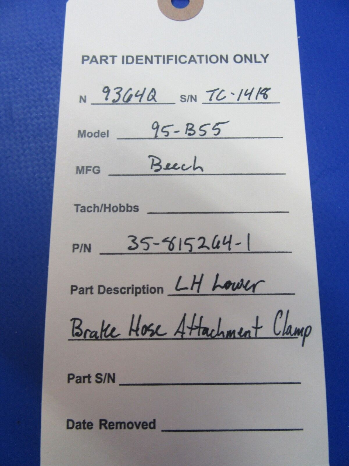 Beech 95-B55 Baron LH Lower Brake Hose Attachment Clamp 35-815264-1 (0823-38)