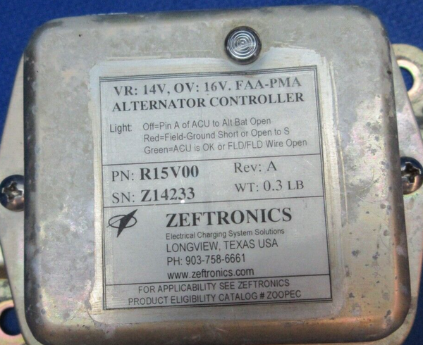 Cessna 172 / 172I Zeftronics Alternator Controller 14V P/N R15V00 (0923-833)