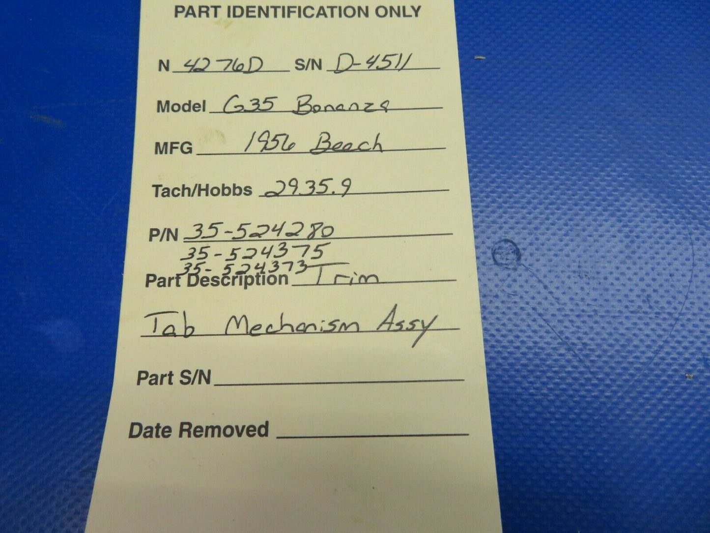 Beech G35 Bonanza Trim Tab Mechanism Assy P/N 35-524280, 35-524375 (0620-404)