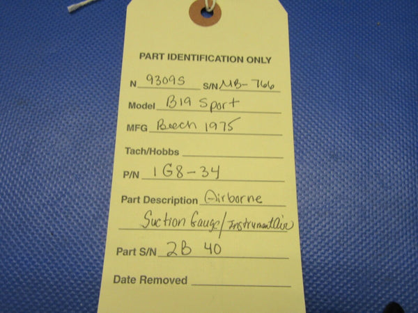 Beech 19 Musketeer Airborne Suction Gauge P/N 1G8-34 (0321-525)