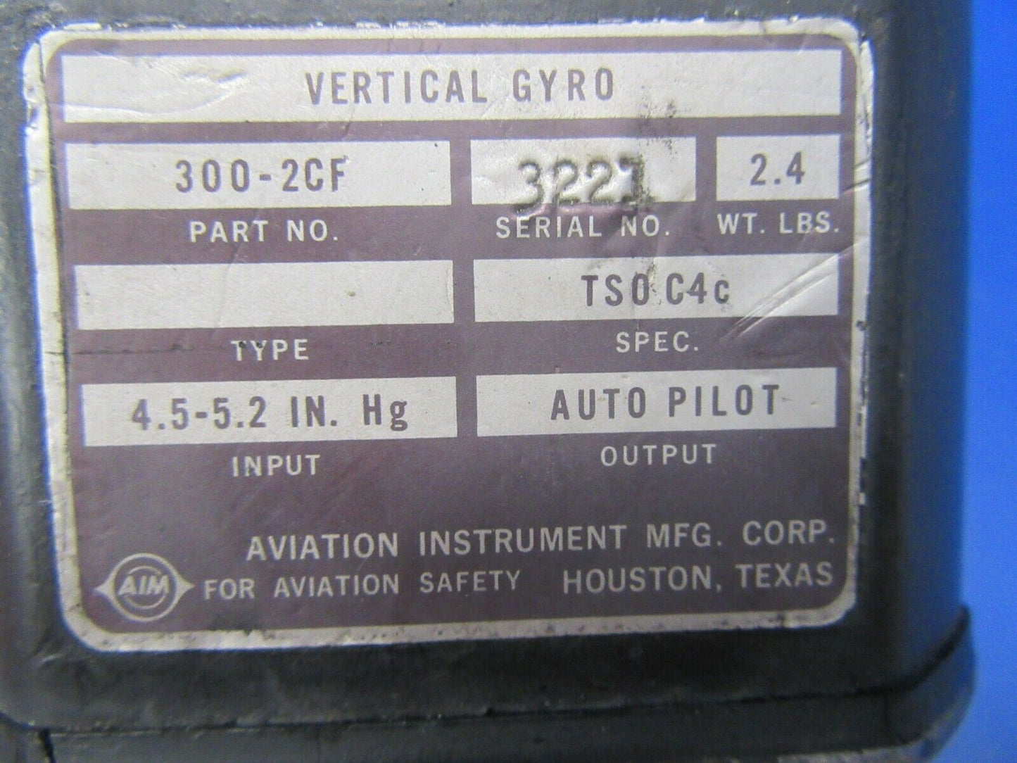 ARC G-519B-1 Attitude Gyro 8* Tilt Panel 37570-0002, 300-2CF (1019-58)