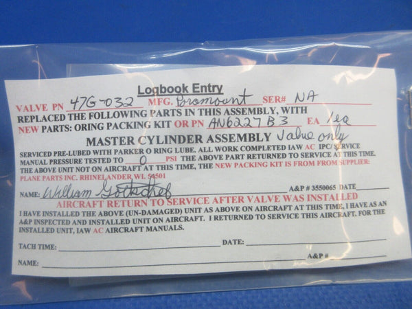 Paramount Valve Brake Master Cylinder P/N 47G-032 OVERHAULED (0723-157)