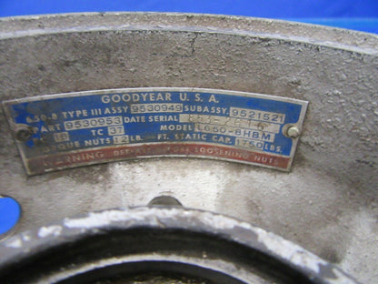 Goodyear Type III 6.50 x 8 Wheel P/N 9530953, 9530952 w / Dust Cap (0519-403)