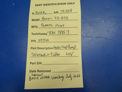 Beech Baron 95-B55 Heater Fuel Pump Filter & Solenoid  24V P/N 49340 (0720-733)
