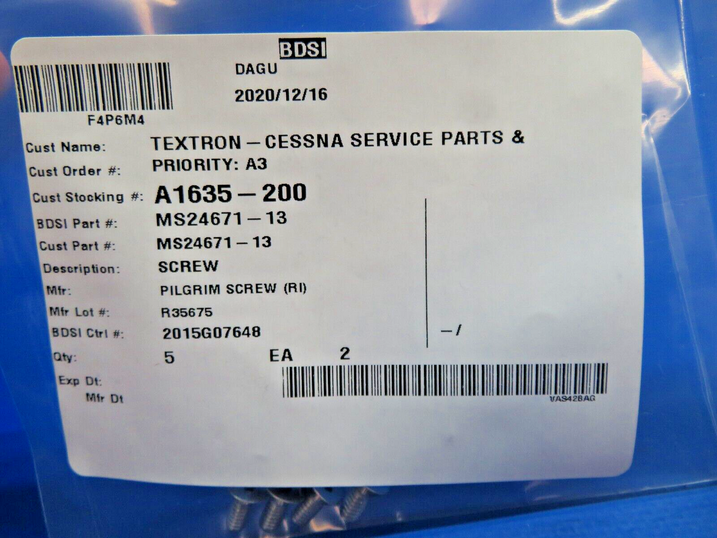 McCauley Propeller Screw LOT OF 25 w/ 8130 NOS (0323-671)