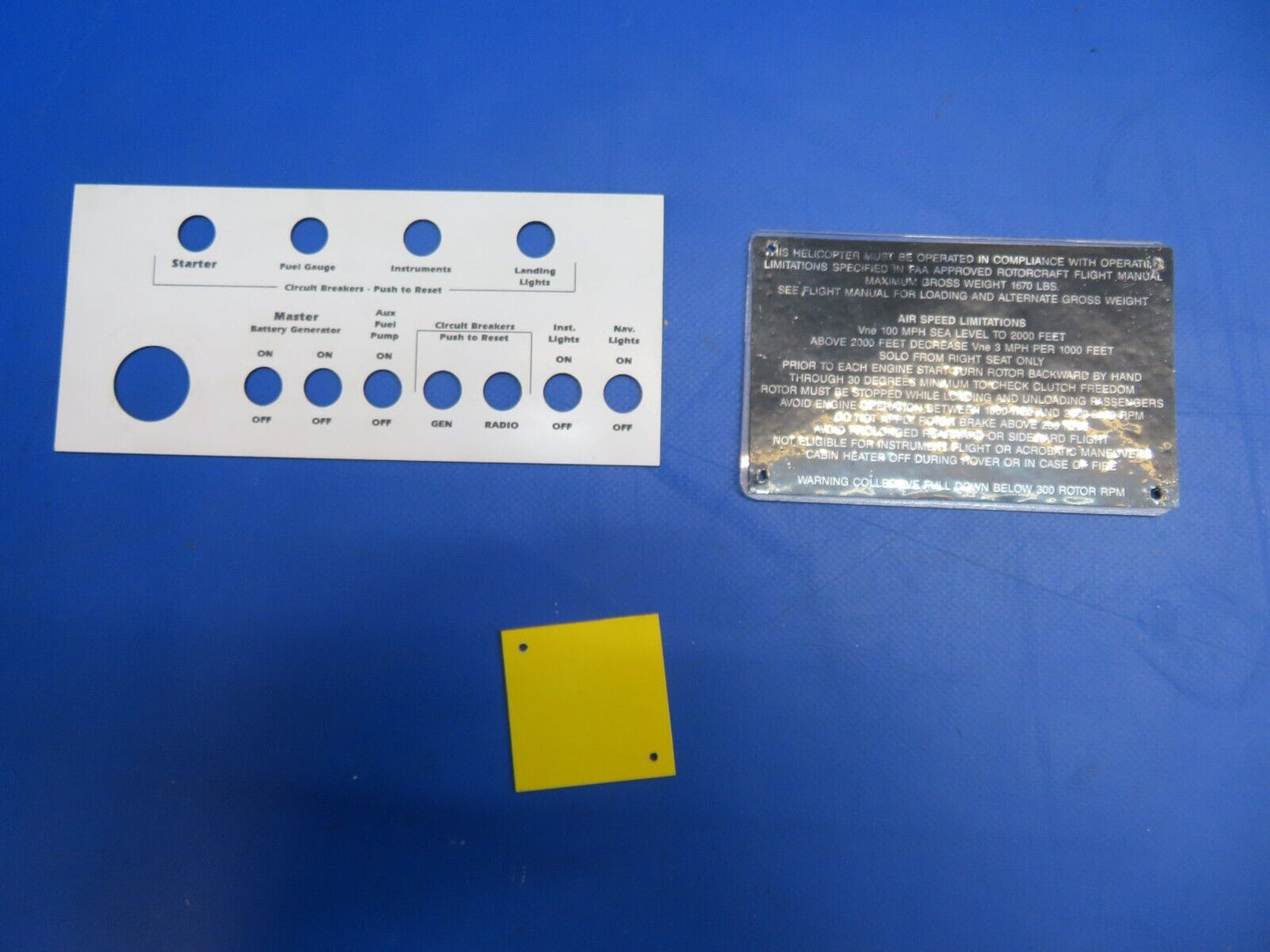 Brantly B2B Helicopter LWR Center Instrument Panel / Placards (1022-844)