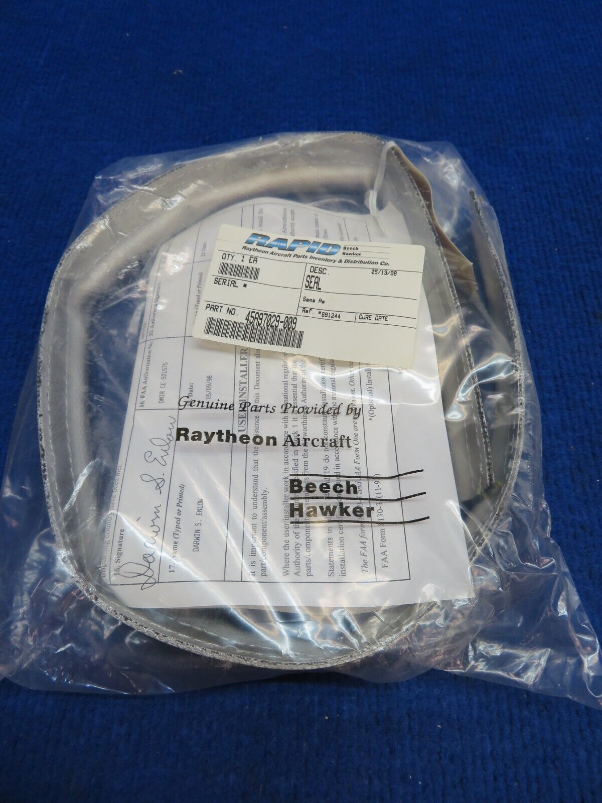 Beechcraft Pylon Seal w/ 8130 P/N 45A97029-009 NOS Length 35-3/4" (0622-45)