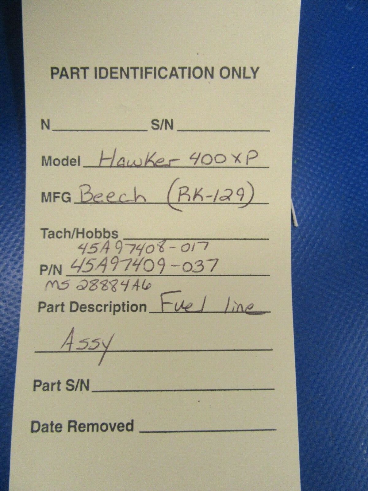 Hawker 400A Fuel EPA Line Assy & Valve Check 45A97408-17 MS28884A6 (0519-04)