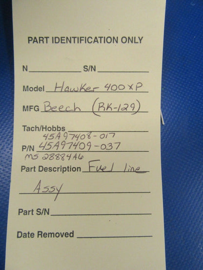 Hawker 400A Fuel EPA Line Assy & Valve Check 45A97408-17 MS28884A6 (0519-04)
