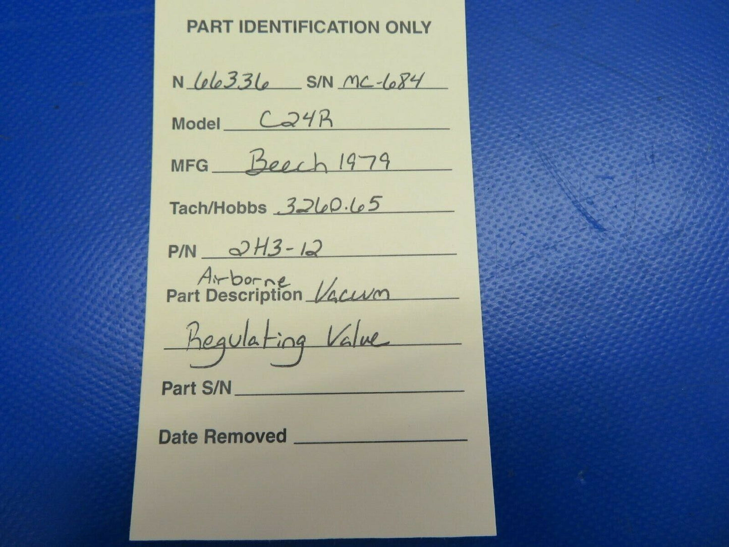 Beech Sierra C24R Airborne Vacuum Regulating Valve P/N 2H3-12 (0520-301)
