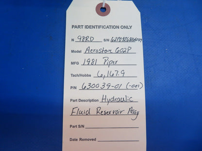 Piper Aerostar 602P Hydraulic Fluid Reservoir Assy P/N 630039-01 (0123-687)