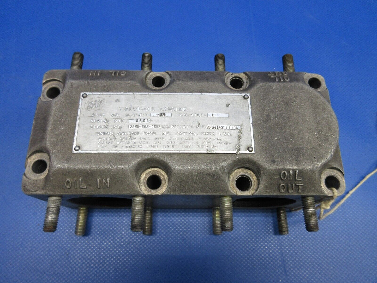 United Aircraft Oil Cooler Valve PN U-4785T-5B OVERHAULED (0224-1332)