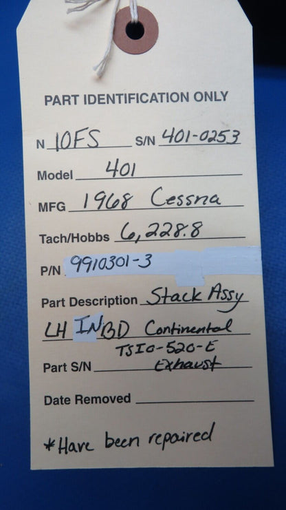 Cessna 401 Stack LH INBD Continental TSIO-520-E Exhaust P/N 9910301-3 (0523-252)