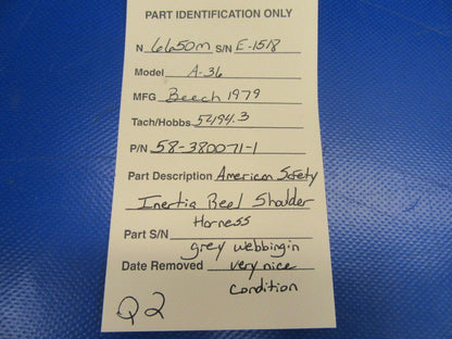 Beech American Safety Inertia Reel Shoulder Harness Gray 58-380071-1 (0719-103)