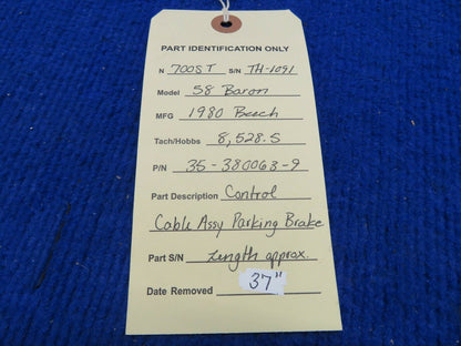 Beech 58 Baron Control Cable Parking Brake 37" In. P/N 35-380063-9 (0322-546)