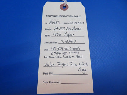Piper PA-28R-200 Arrow Cabin Heat Valve Torque Tube & Rod P/N67389-00 (1022-618)