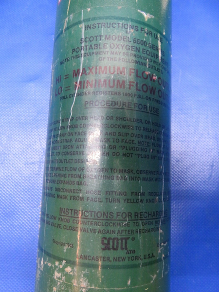 Scott Oxygen Regulator & Cylinder Assy 11 cu. ft. P/N 5500M6W-FF23AP (0224-224)