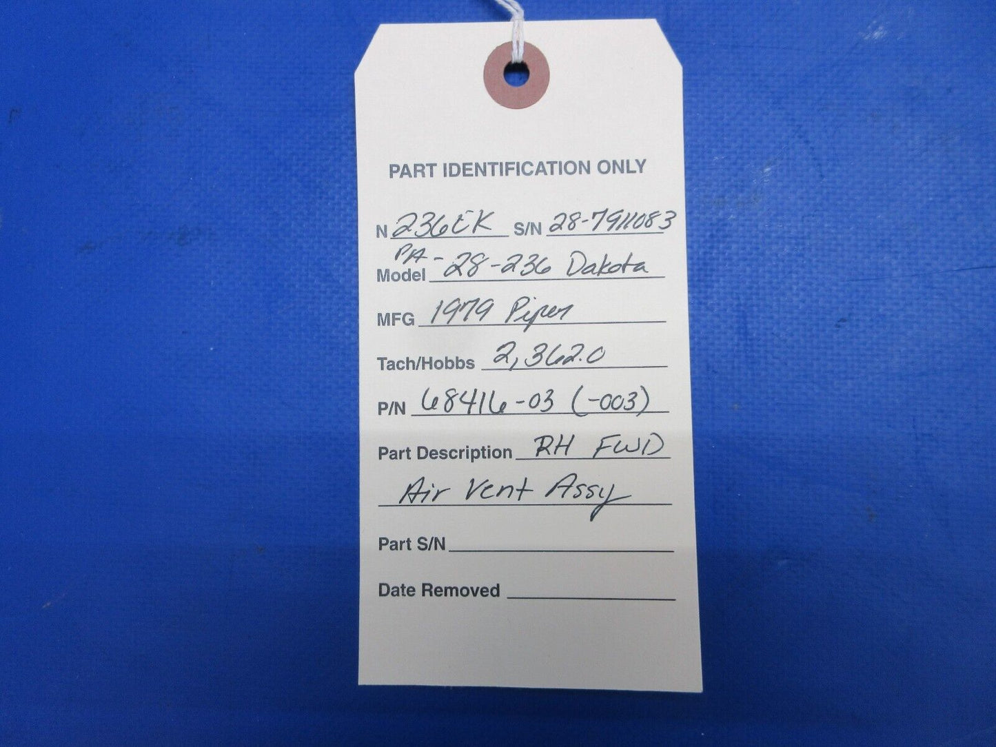 Piper PA-28-236 Dakota RH FWD Air Vent Assy P/N 68416-03 (0623-233)