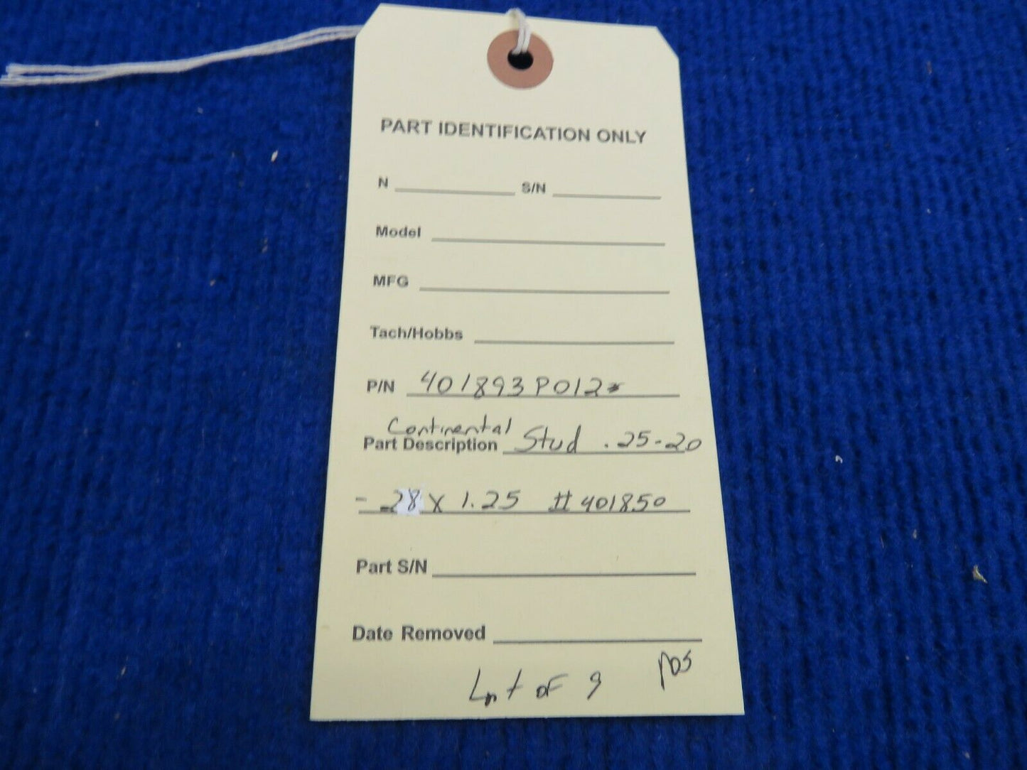 Continental Stud .25-20-28 X 1.25 # 401850 LOT OF 9 NOS 401893P012 (0222-646)
