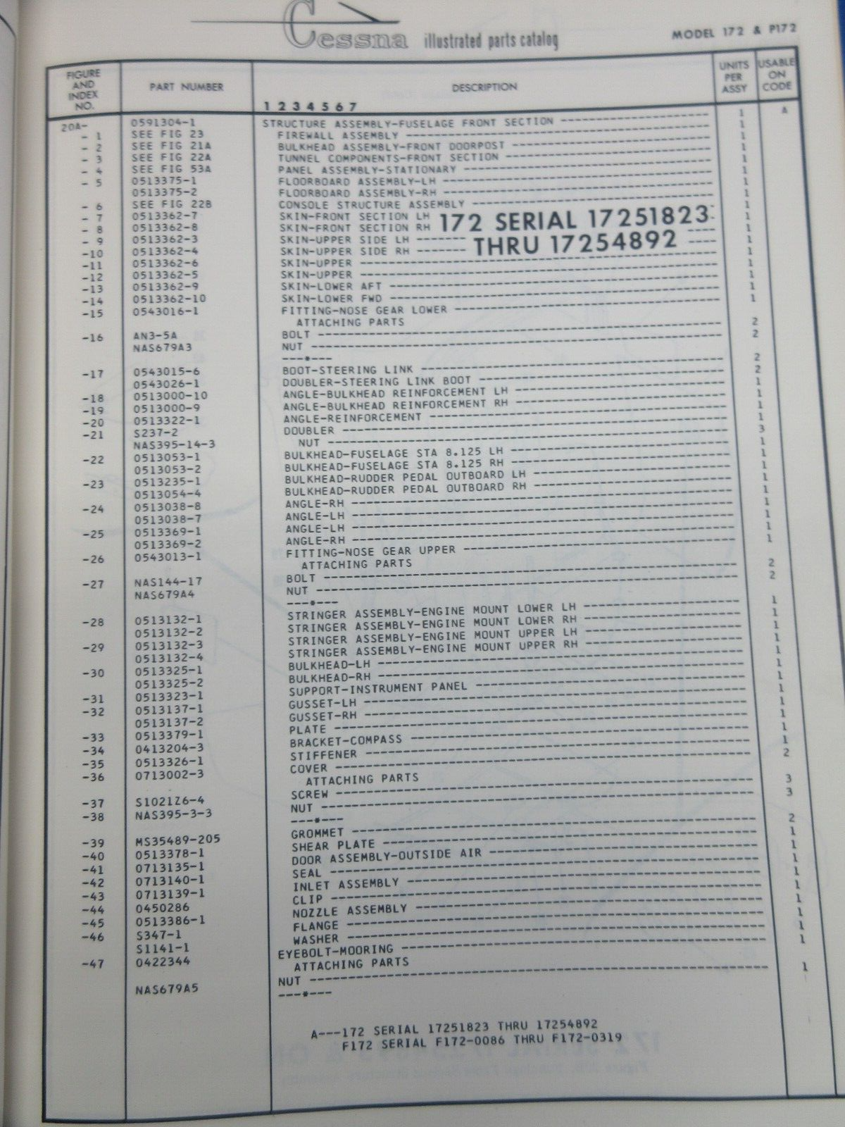 Cessna 172 1963 - 1967 172 Parts Catalog (0124-1348)