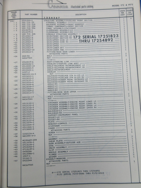 Cessna 172 1963 - 1967 172 Parts Catalog (0124-1348)