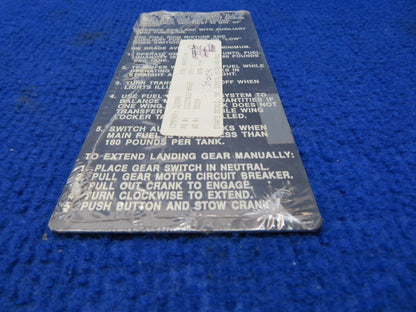 Cessna Placard P/N 0800181-94 NOS (0722-478)